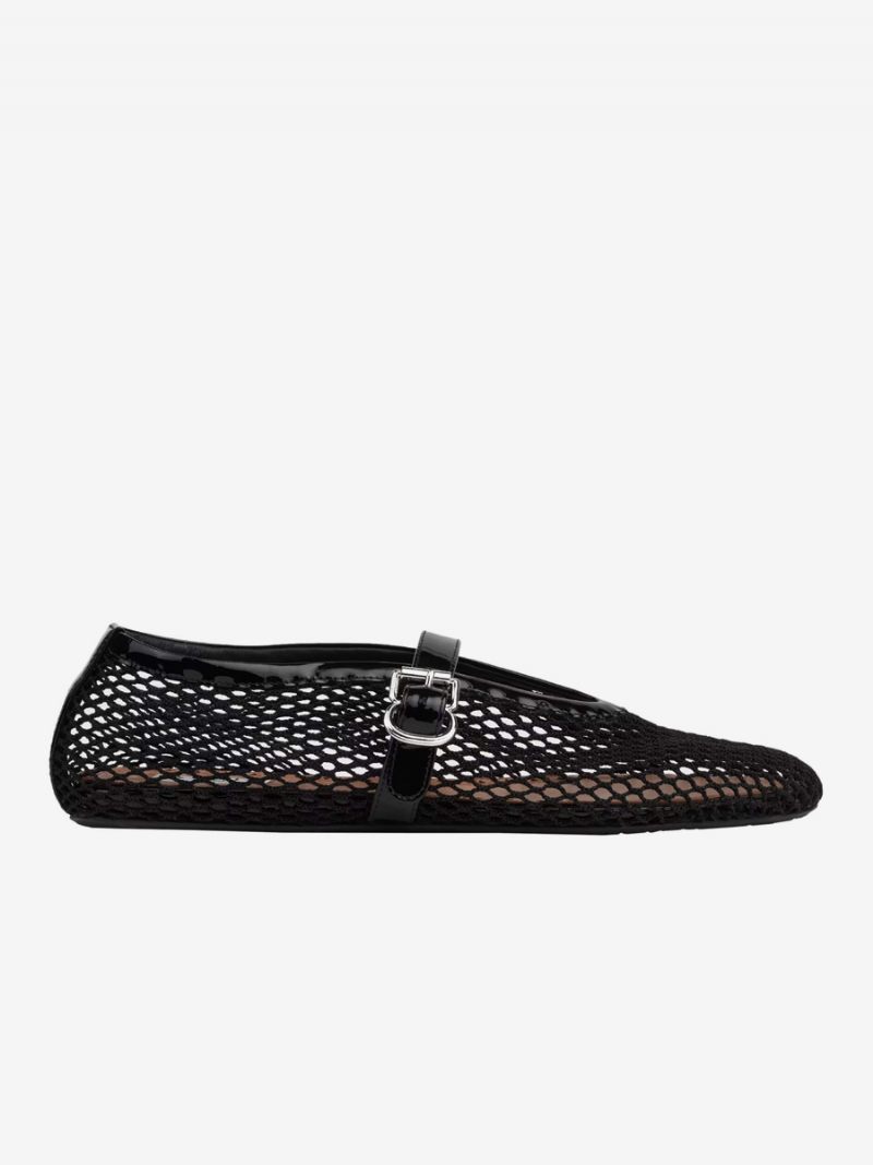Ballerines Noires Pour Femmes À Bout Rond Résille Mary Jane - Noir