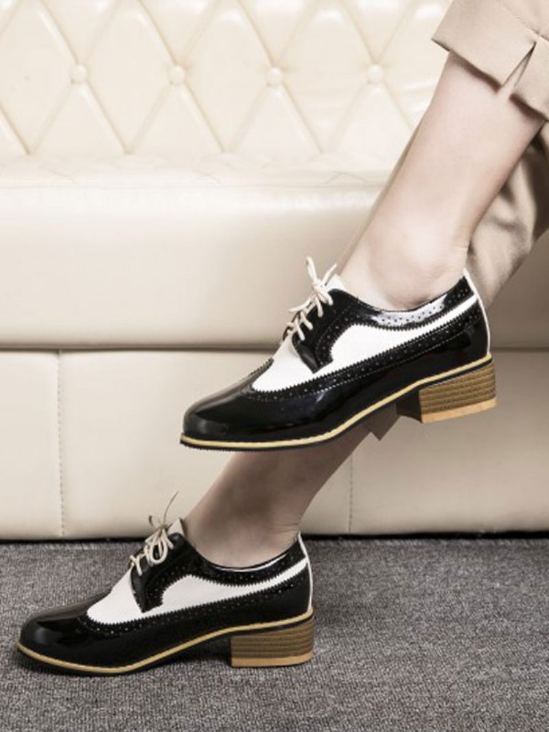Chaussures Oxford À Lacets Et Bouts D'ailes Pour Femmes - Noir