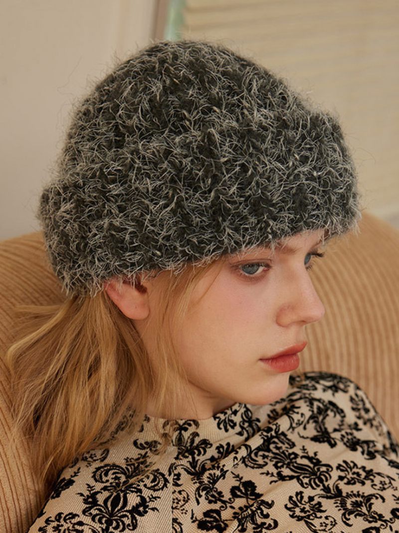 Bonnet Laine Mélangée Chapeau Classique Couleur Unie Pour Femme