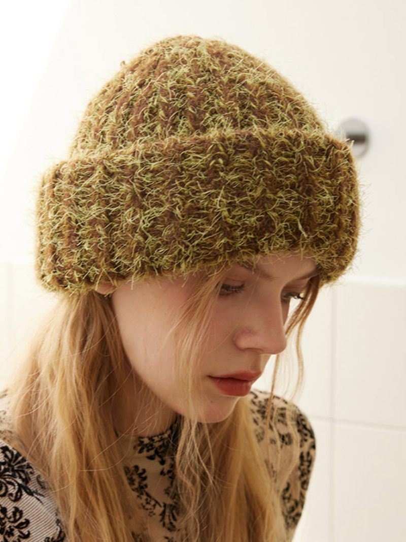 Bonnet Laine Mélangée Chapeau Classique Couleur Unie Pour Femme - Marron Café