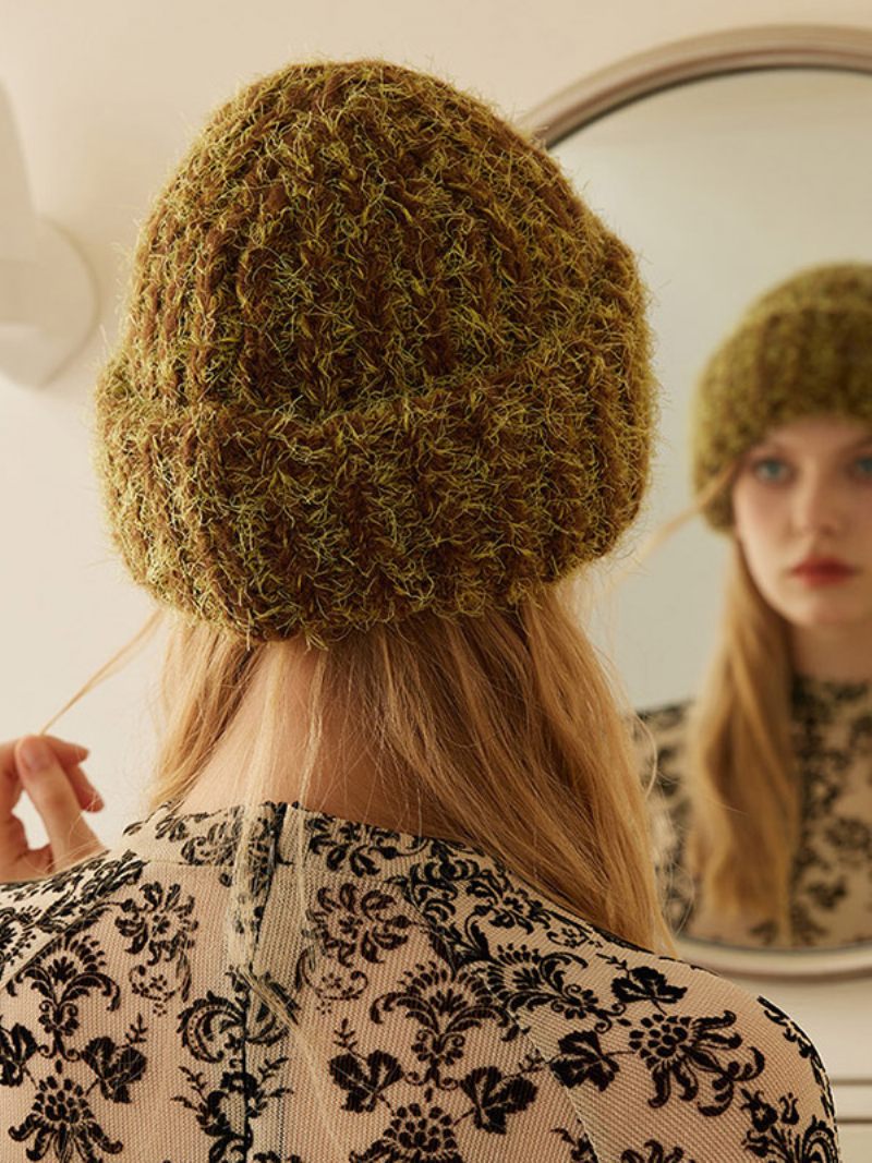 Bonnet Laine Mélangée Chapeau Classique Couleur Unie Pour Femme - Marron Café