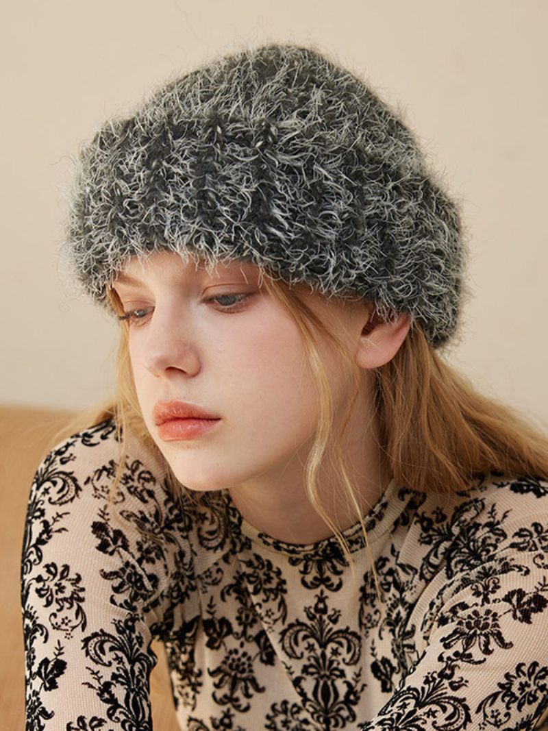Bonnet Laine Mélangée Chapeau Classique Couleur Unie Pour Femme - Gris