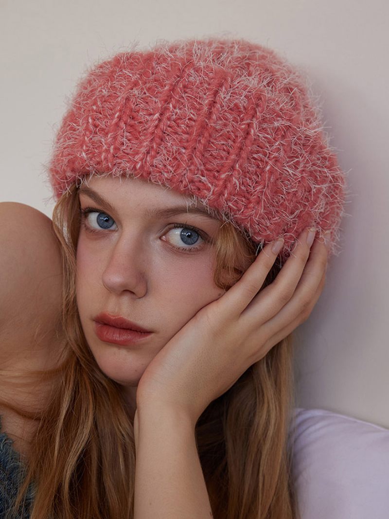 Bonnet Laine Mélangée Chapeau Classique Couleur Unie Pour Femme - Rose