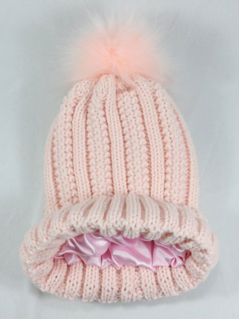 Bonnet Tricoté Pom Poms Crochet Casquettes Unisexes Pour Le Printemps Automne Hiver - Rose