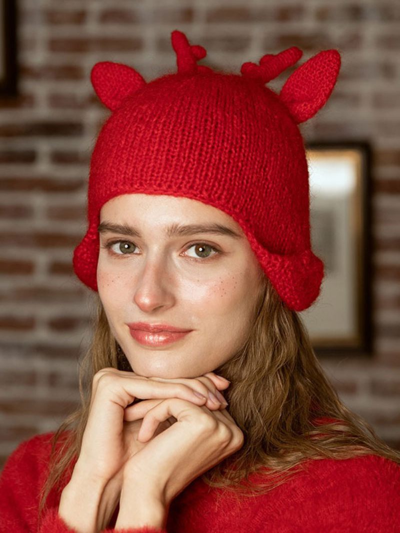 Chapeaux Pour Femmes Chic Tricoté Découpes Designer Hiver Chauds - Rouge