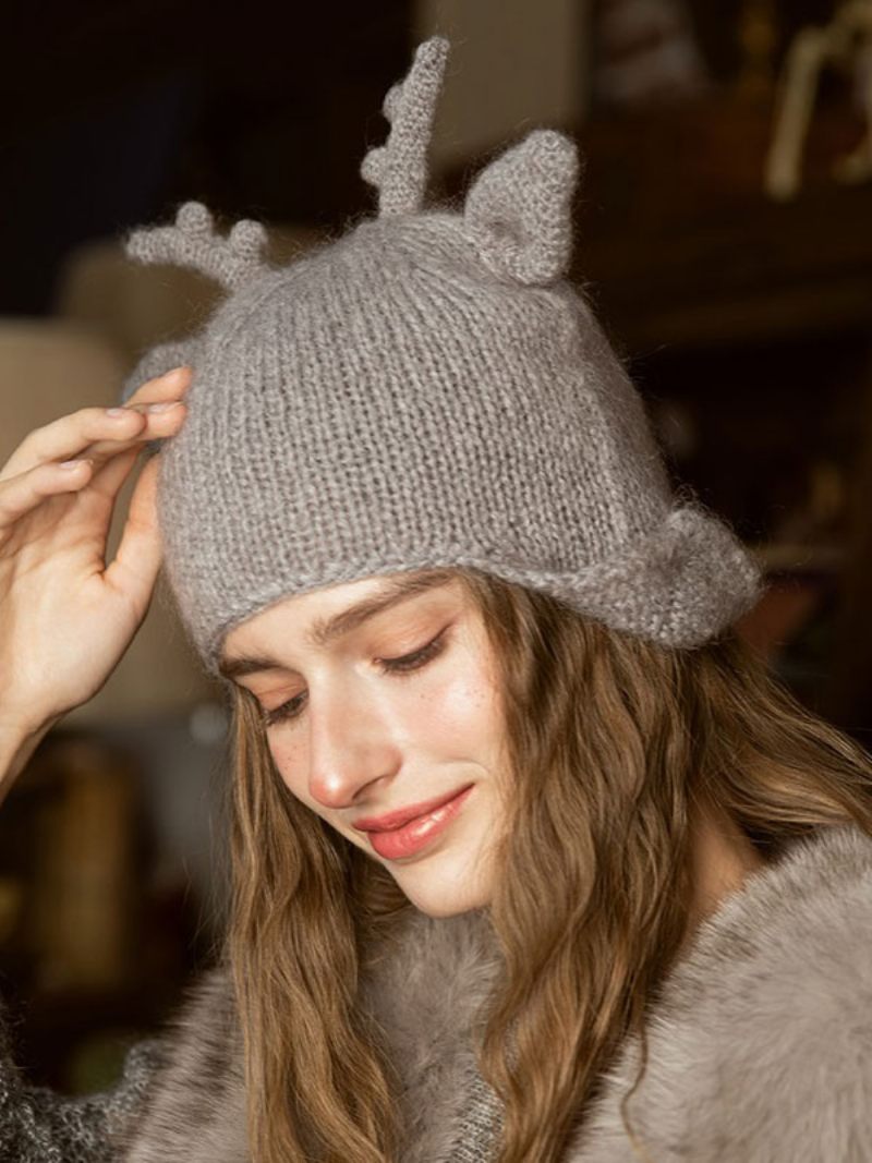 Chapeaux Pour Femmes Chic Tricoté Découpes Designer Hiver Chauds - Gris