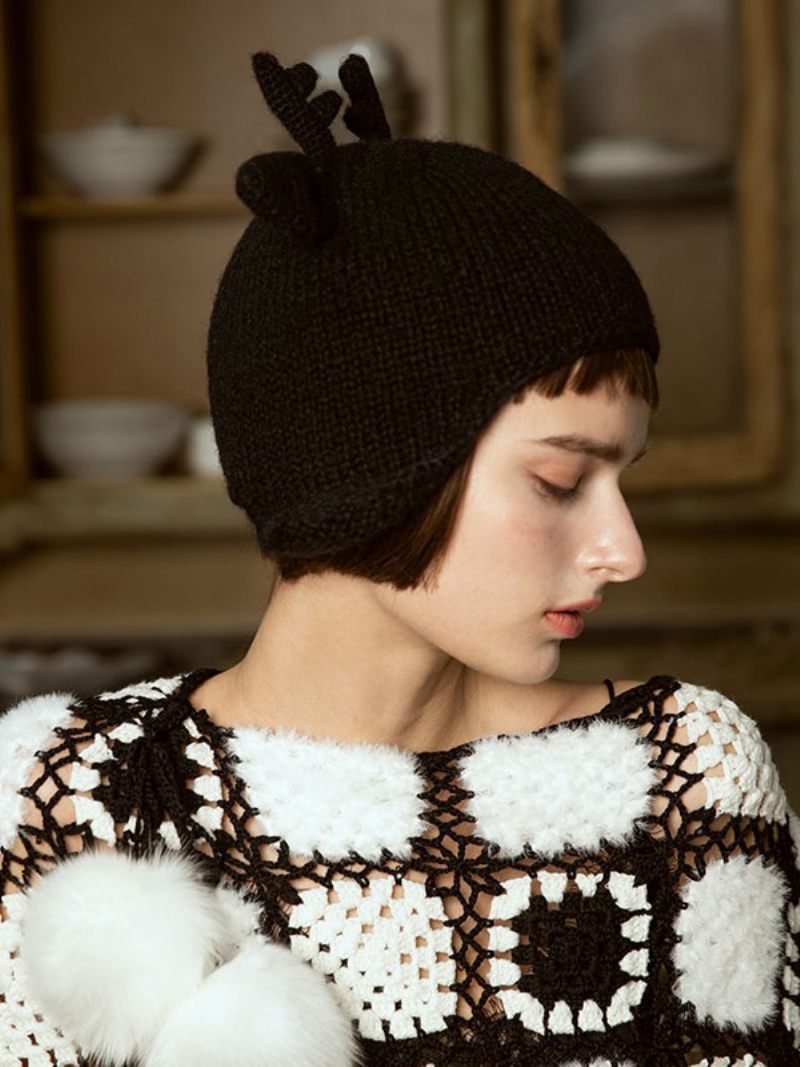 Chapeaux Pour Femmes Chic Tricoté Découpes Designer Hiver Chauds - Noir