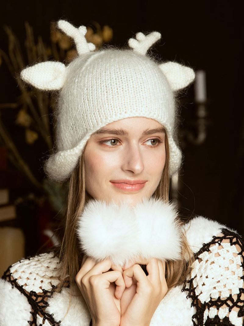 Chapeaux Pour Femmes Chic Tricoté Découpes Designer Hiver Chauds - Blanc