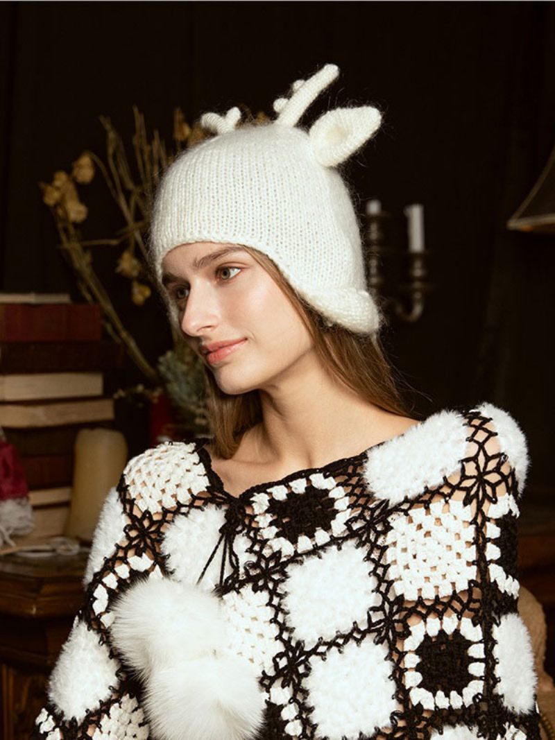 Chapeaux Pour Femmes Chic Tricoté Découpes Designer Hiver Chauds - Blanc