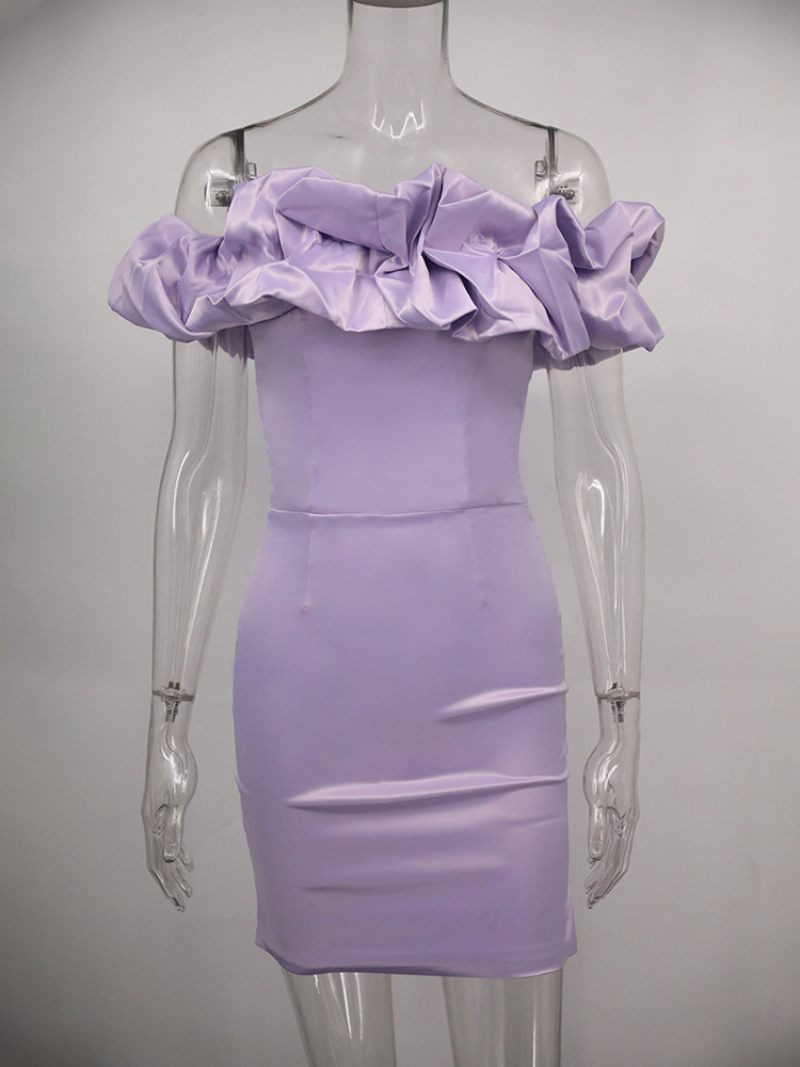 Robe Cupcake Chic Pour Femmes Sans Bretelles Fente Latérale Mini Robes Fête D'anniversaire - Lavande