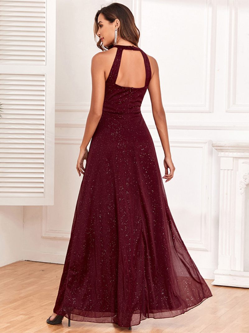 Robe Longue À Paillettes Pour Femmes Dos Nu Taille Empire Robes Bal Fête D'anniversaire - Bourgogne