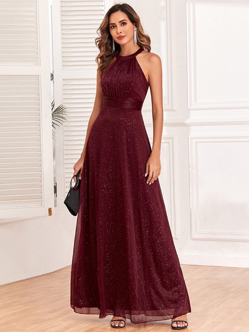 Robe Longue À Paillettes Pour Femmes Dos Nu Taille Empire Robes Bal Fête D'anniversaire - Bourgogne