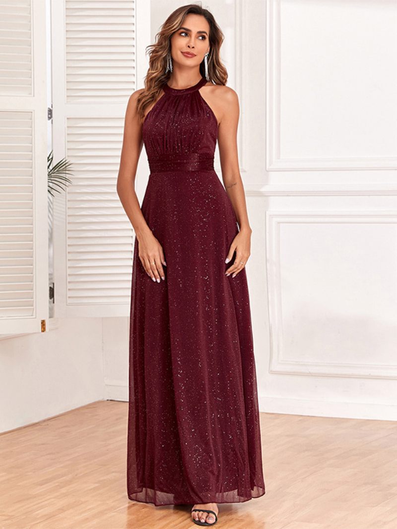 Robe Longue À Paillettes Pour Femmes Dos Nu Taille Empire Robes Bal Fête D'anniversaire - Bourgogne