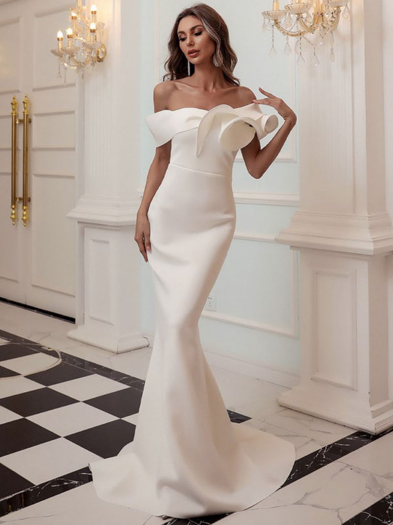 Robes Fête D'anniversaire Pour Femmes Épaules Dénudées Sirène Robe Longue Bal Semi-formelle - Blanc