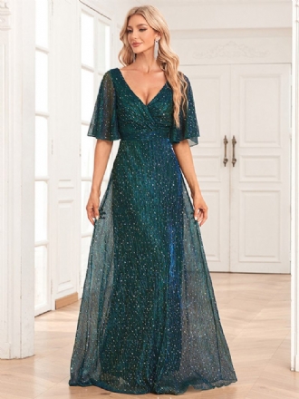 Robes Longues À Paillettes Pour Femmes Col V Dos Nu Robe Bal Promo Trapèze