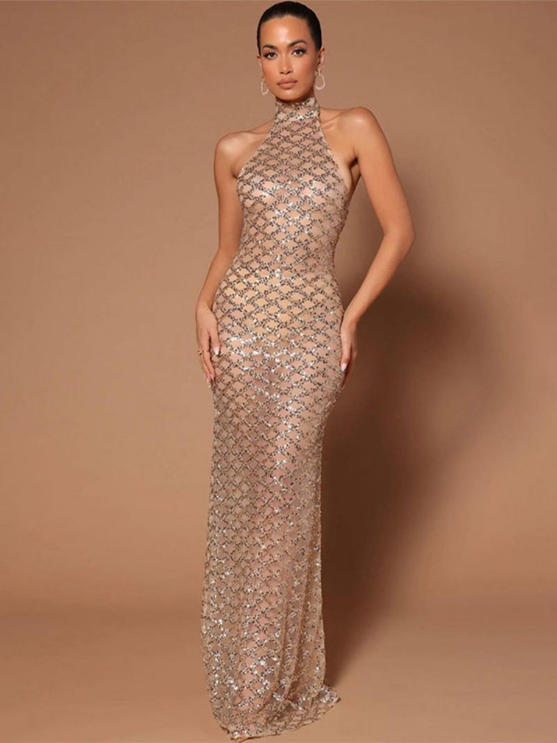 Robes Longues À Paillettes Pour Femmes Sans Manches Dos Ouvert Robe Bal Club