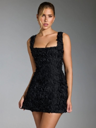 Robes Moulantes Pour Femmes Bretelles Noires Col Volants Irrégulière Chic Sans Manches Robe Crayon