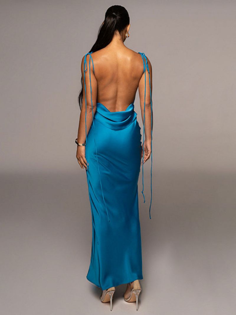 Robes Soirée Pour Femmes Robe Longue Bal Semi-formelle Bleue Sans Manches Dos Nu - Bleu
