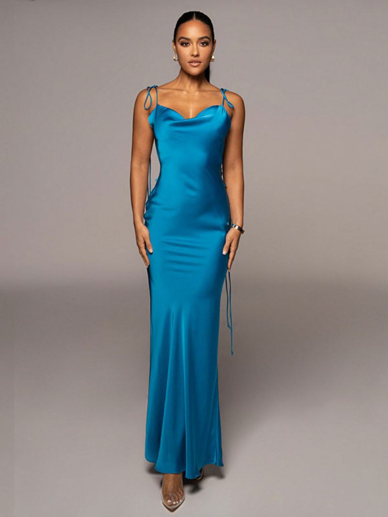 Robes Soirée Pour Femmes Robe Longue Bal Semi-formelle Bleue Sans Manches Dos Nu - Bleu