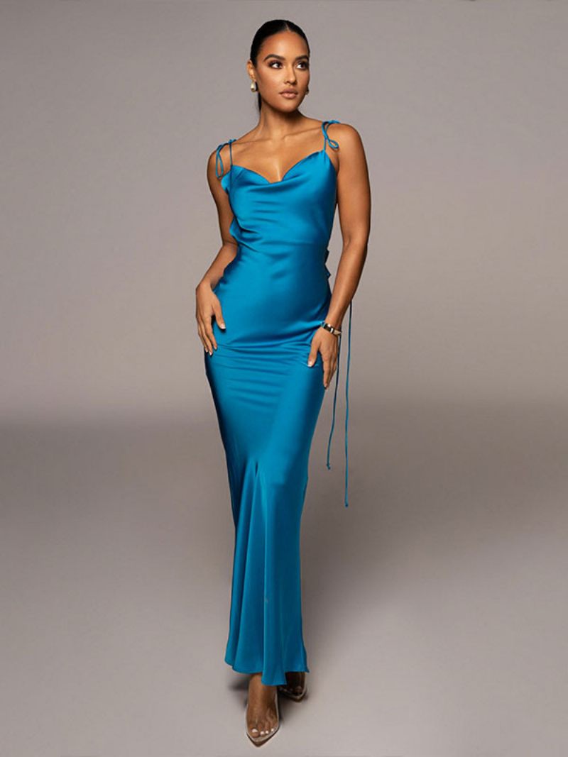 Robes Soirée Pour Femmes Robe Longue Bal Semi-formelle Bleue Sans Manches Dos Nu - Bleu