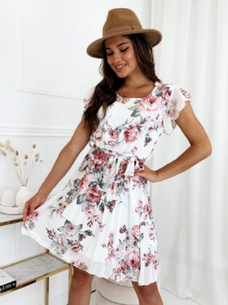 Mini Robes Pour Femmes Robe Courte Noire À Imprimé Floral Manches Courtes