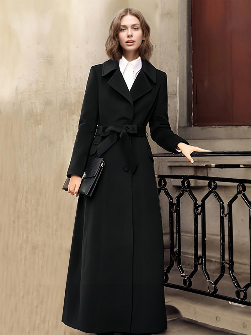 Manteau Femme Café Marron Col Rabattu D'hiver - Noir