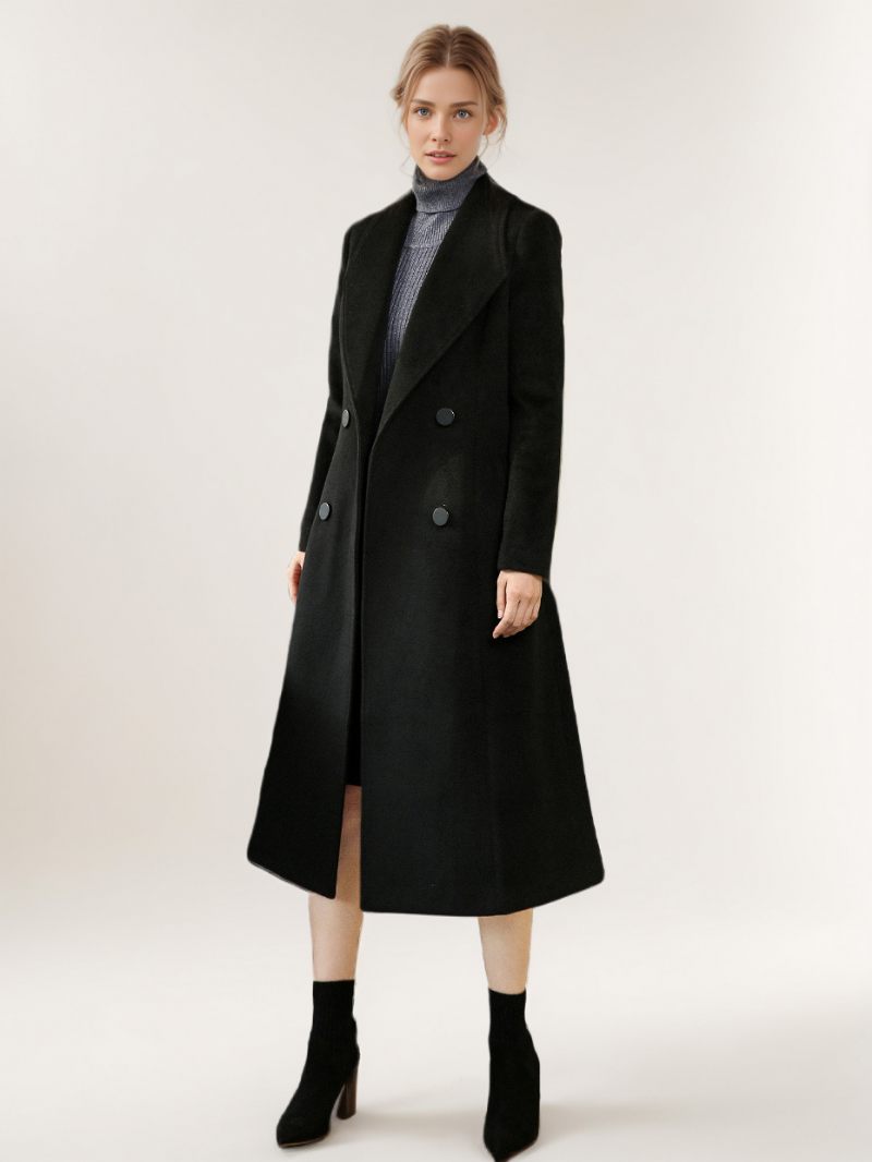 Manteau Laine Noir Pour Femmes Vêtements D'extérieur D'hiver Avec Ceinture 2024