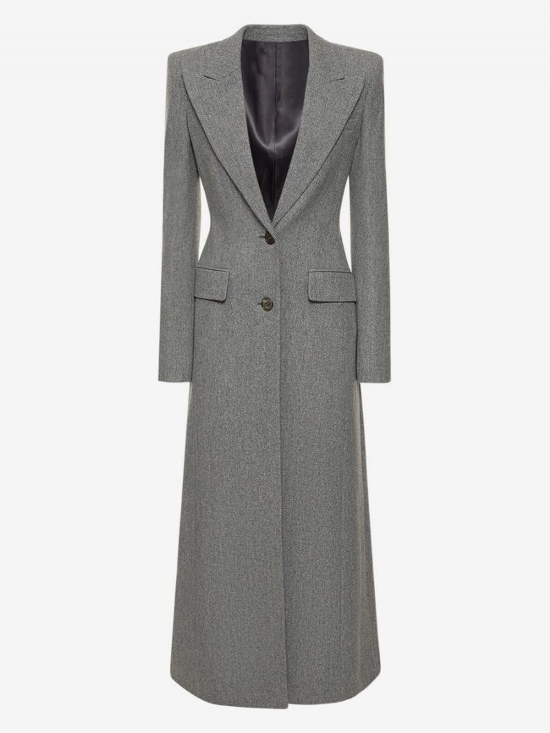 Manteau Long Laine À Épaule Rembourrée Vêtement D'extérieur Pour Femme Gris - Gris