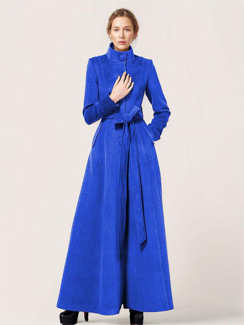 Manteau Long Laine Pour Femmes Vêtements D'extérieur Chauds D'hiver 2024 - Bleu Royal