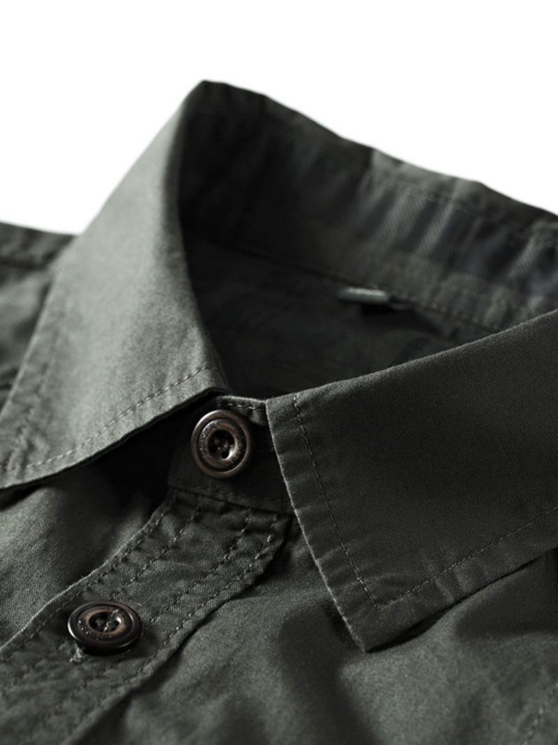 Chemise Décontractée Pour Hommes Col Rabattu Asymétrique Marron Clair Chemises - Vert Foncé