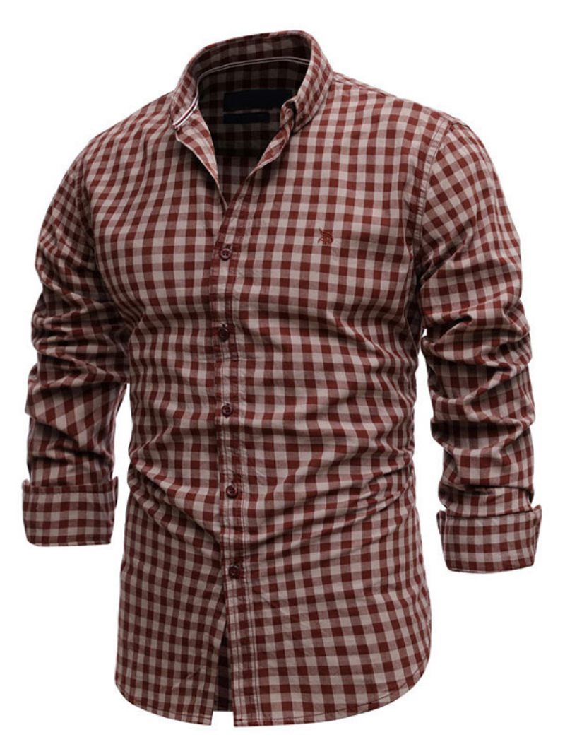 Chemise Décontractée Pour Hommes Col Rabattu Chic À Carreaux Rouge Chemises