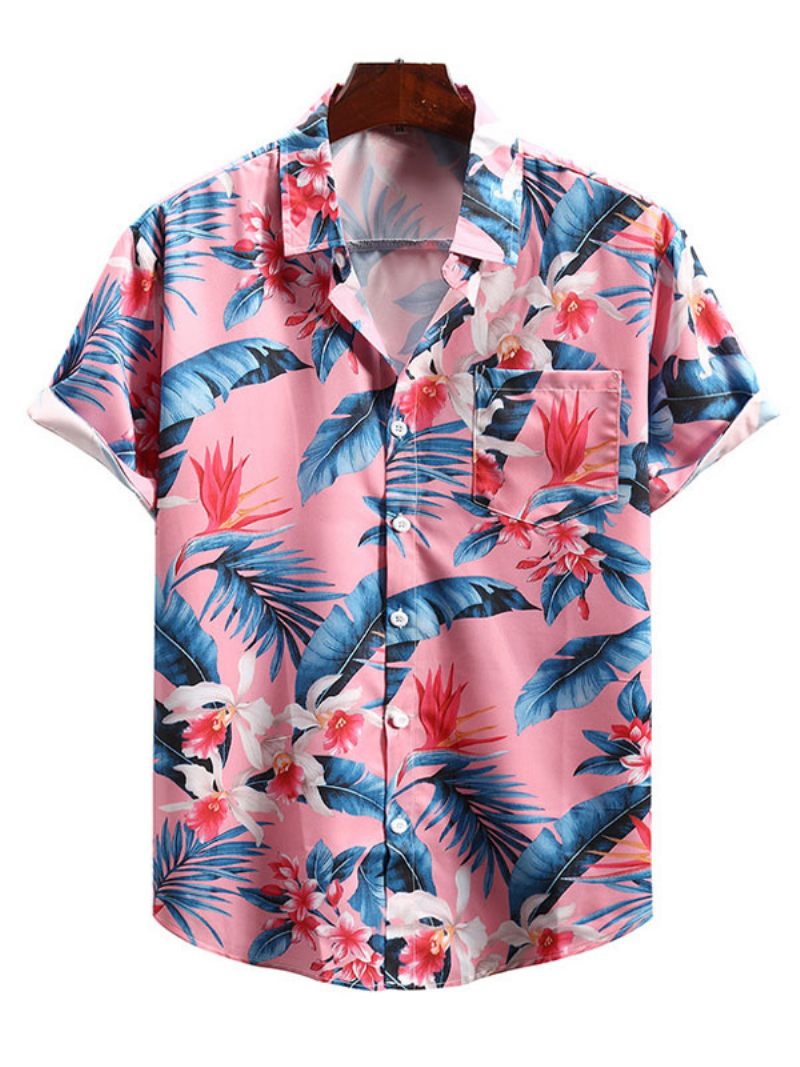 Chemise Décontractée Pour Hommes Col Rabattu Chic Imprimé Rose Chemises