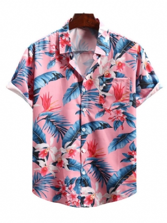 Chemise Décontractée Pour Hommes Col Rabattu Chic Imprimé Rose Chemises