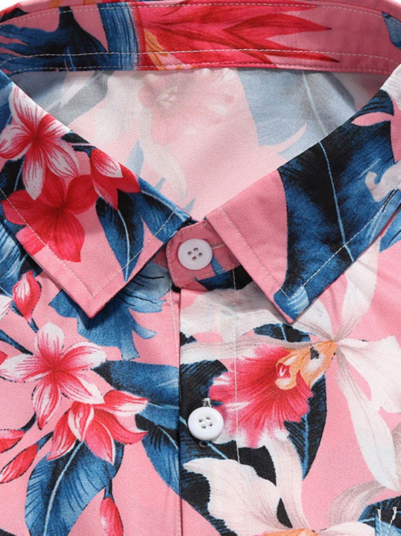 Chemise Décontractée Pour Hommes Col Rabattu Chic Imprimé Rose Chemises - Rose