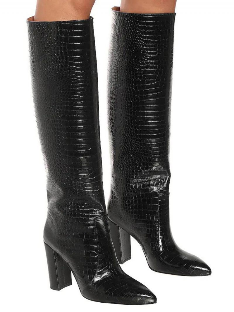 Bottes Au Genou Pour Femmes Noires À Talons Hauts Et Bout Pointu - Noir