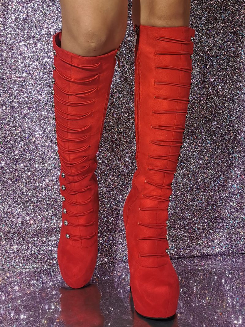 Bottes Au Genou Sexy À Talons Aiguilles Pour Femmes - Rouge