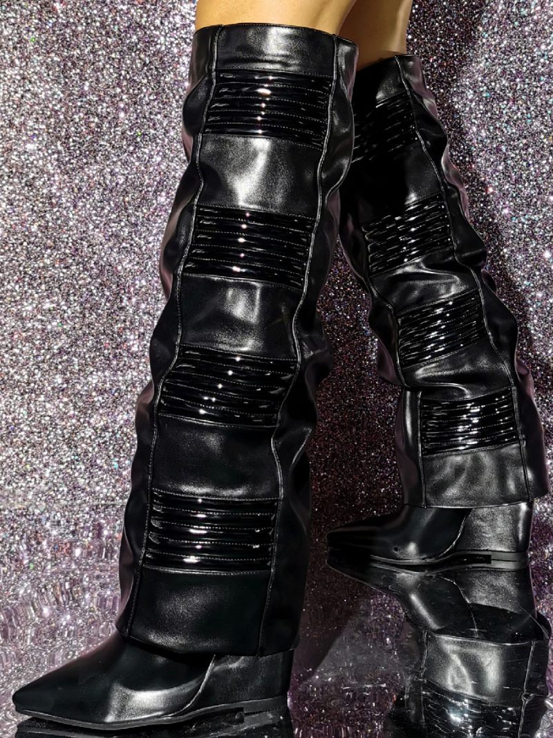 Bottes Au Genou À Talons Compensés La Mode Pour Femmes - Noir