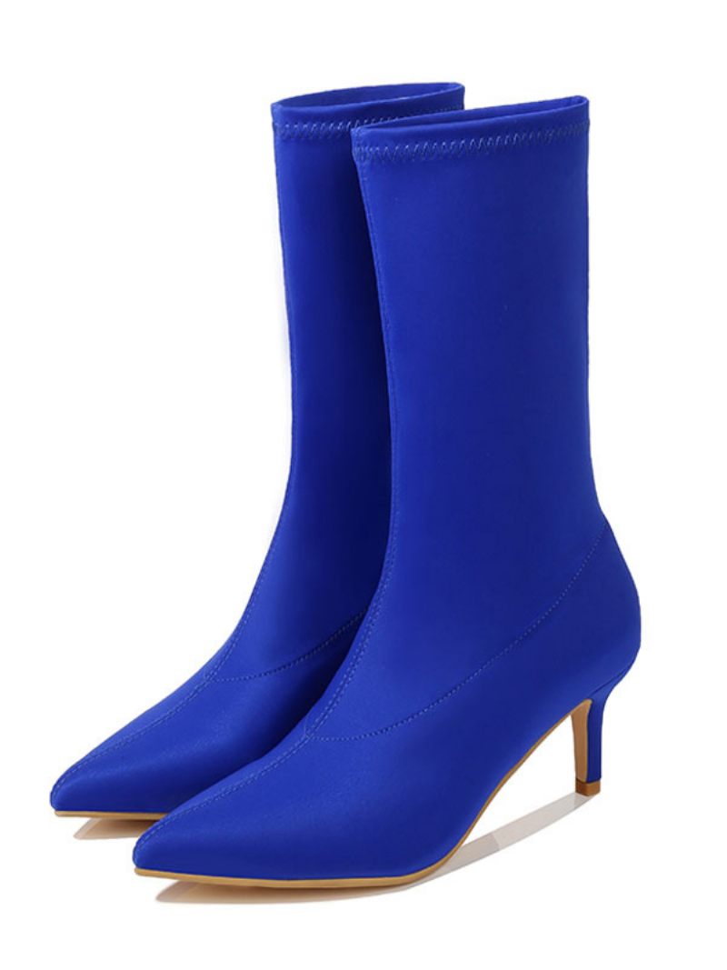 Bottes Chaussettes Pour Femmes Extensibles Mi-mollet Bout Pointu À Talon Chaton 2.4 Pouces