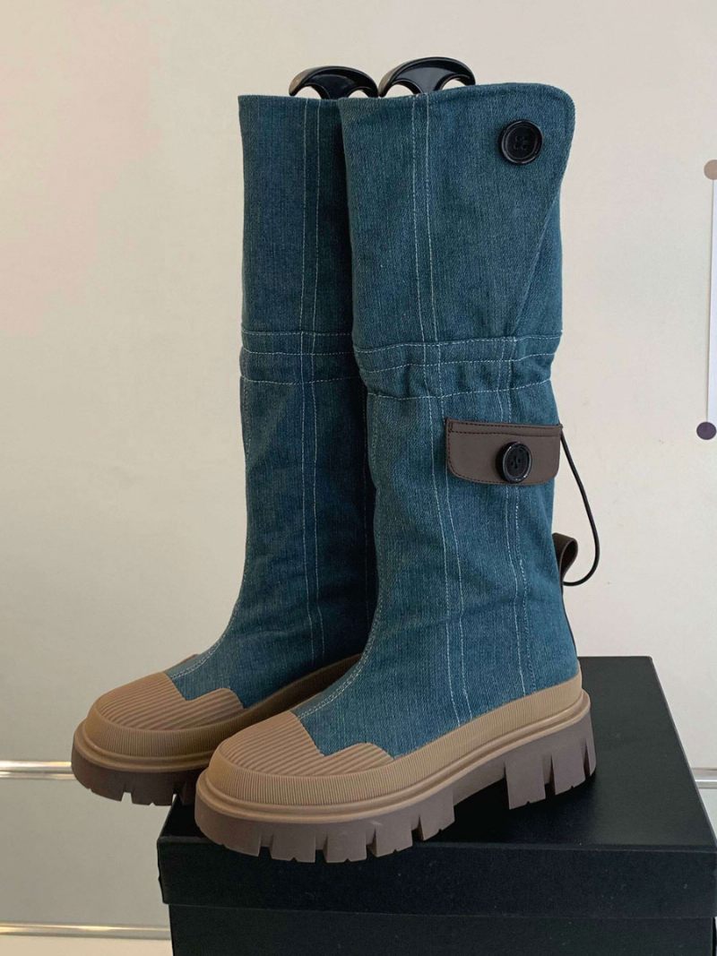 Bottes Chics À Talons Épais Pour Femmes - Bleu