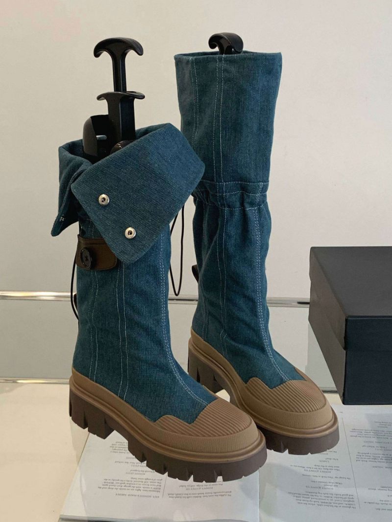 Bottes Chics À Talons Épais Pour Femmes - Bleu