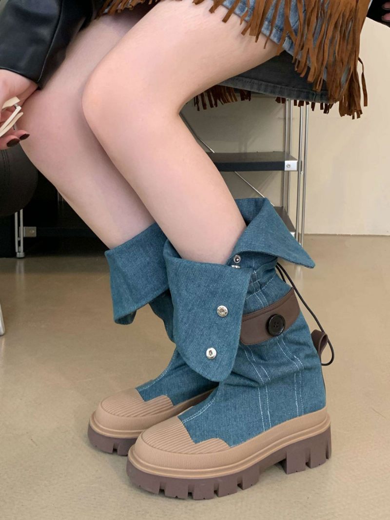 Bottes Chics À Talons Épais Pour Femmes - Bleu