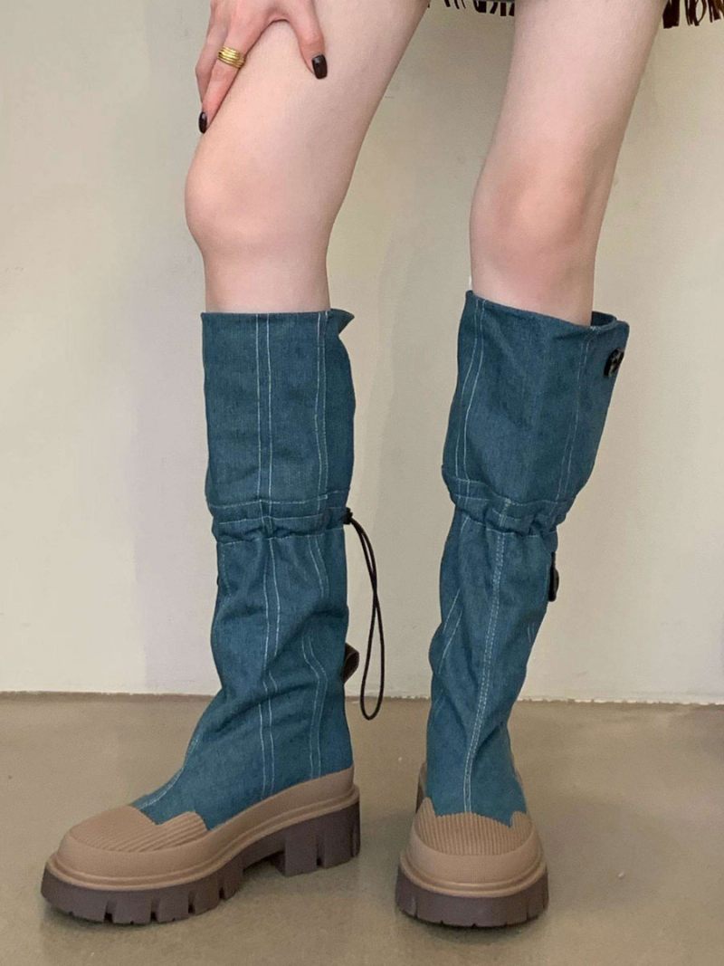 Bottes Chics À Talons Épais Pour Femmes - Bleu