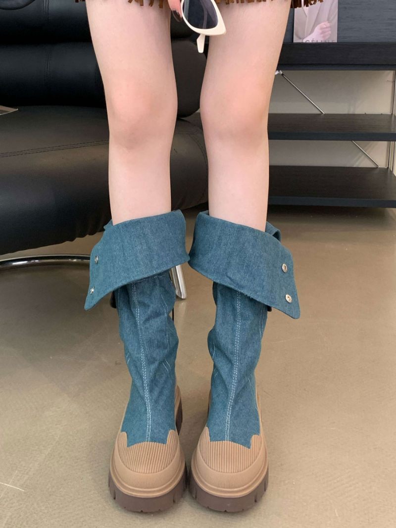 Bottes Chics À Talons Épais Pour Femmes - Bleu