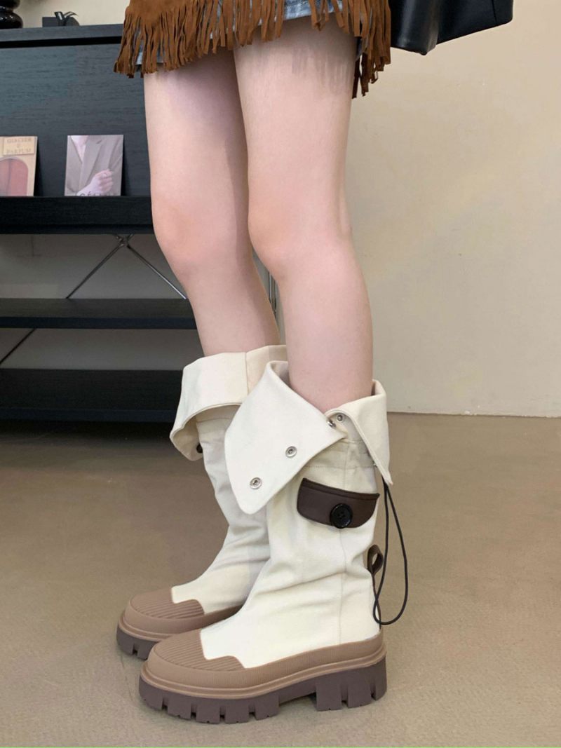 Bottes Chics À Talons Épais Pour Femmes - Beige