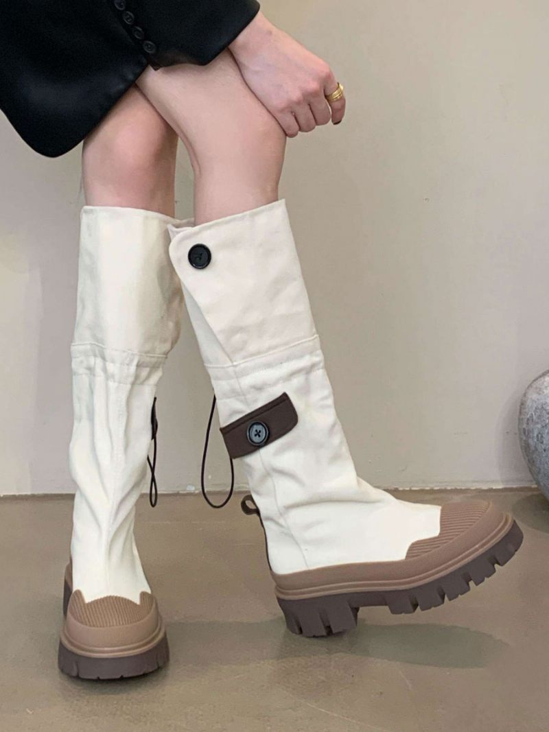 Bottes Chics À Talons Épais Pour Femmes - Beige