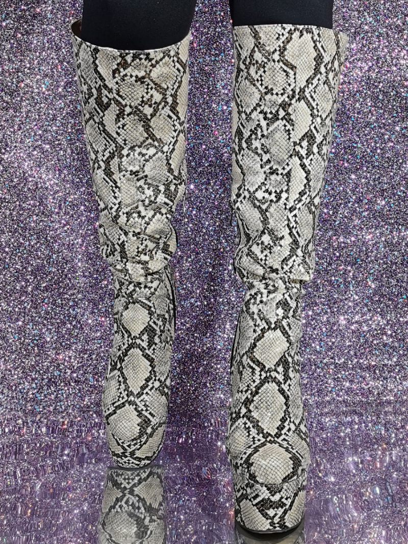 Bottes Hautes Aux Genoux Pour Femmes Motif Serpent Plateforme Talons Hauts Sexy - Python