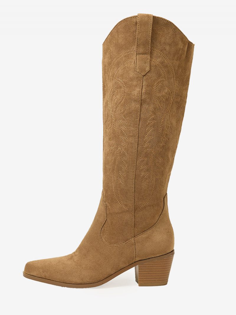 Bottes Hauteur Genou À Talon Épais Micro-daim Pour Femmes