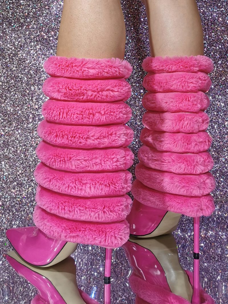 Bottes Mi-mollet À Talon Aiguille Et Bout Pointu Pu Verni Pour Femmes - Rose