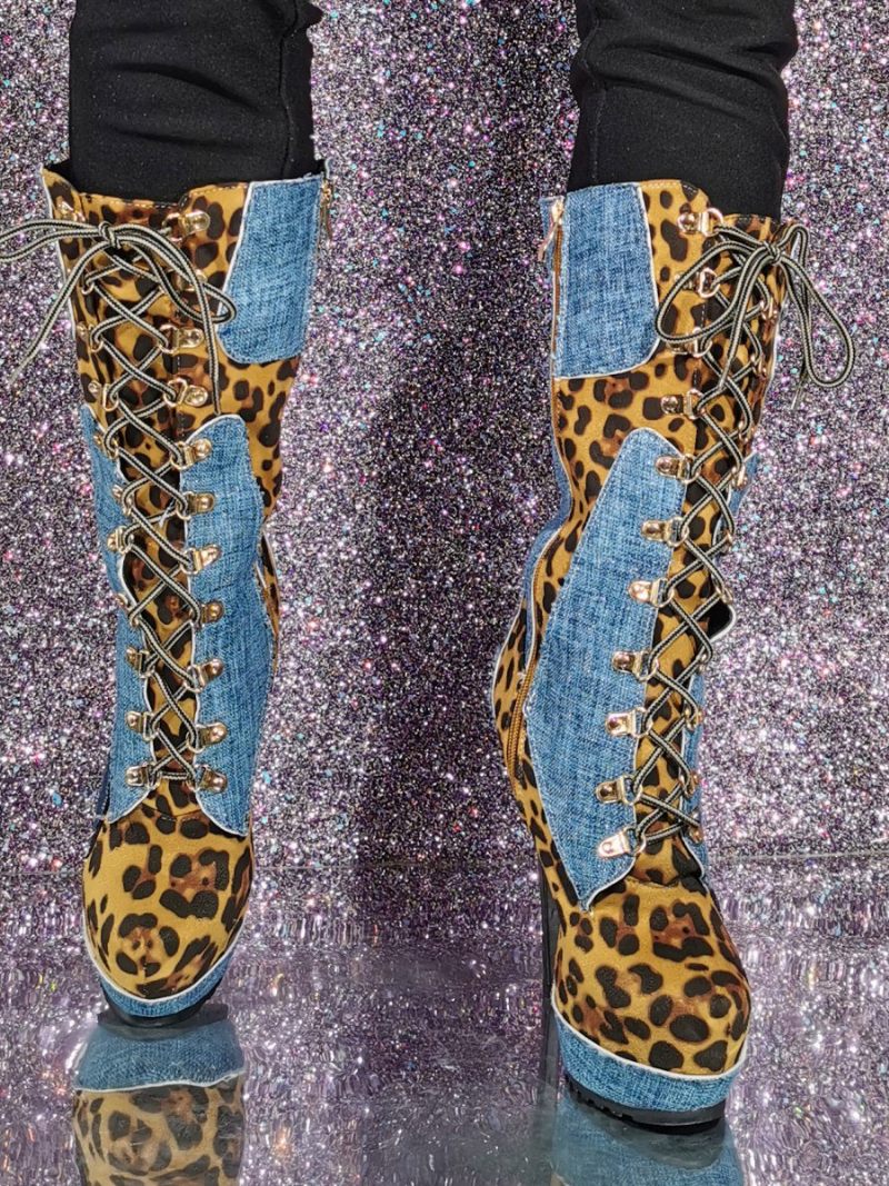 Bottes Mi-mollet À Talon Aiguille Et Bout Rond Micro-daim Pour Femmes - Bleu Ciel Clair