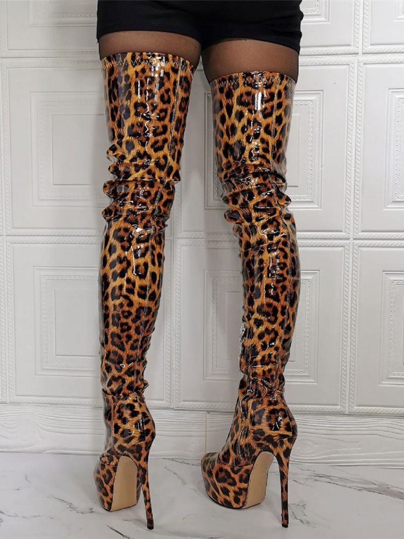 Bottes À Talons Hauts Et Plateforme Imprimé Animal Pour Femmes - Léopard